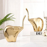 Regal Metal Elephant Figurines - Set Of 2 - Gold