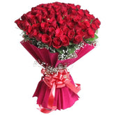 The FloralMart® Mother's Day Special Fresh Flowers Bouquet of 50 Red Roses in Paper Wrapping, Bunch of 50 (Red Rose)
